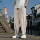 风夏季冰丝棉麻裤男士哈伦长裤日系潮流大码阔腿沙滩裤K34P40，男装休闲裤，星座203-3
