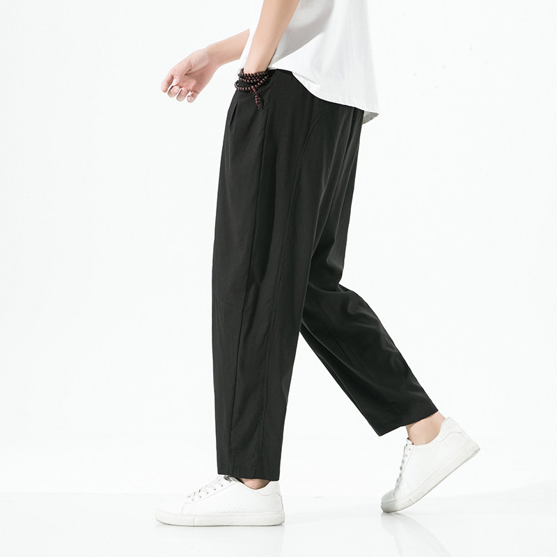 春夏季新品休闲裤男风宽松棉麻裤子大码哈伦裤K21P45量大从优图片