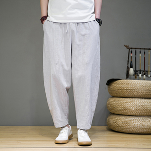 风夏季棉麻阔腿裤大码宽松休闲裤薄款透气冰丝沙滩裤K28P40,男装休闲裤,星座203-3