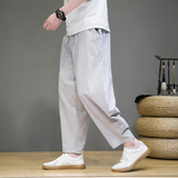 风夏季棉麻阔腿裤大码宽松休闲裤薄款透气冰丝沙滩裤K28P40，男装休闲裤，星座203-3