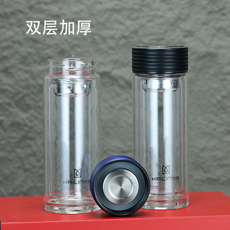 凯霖双层玻璃杯400ml大容量水杯商务男办公杯车载泡茶杯定制团购