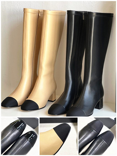 时尚拼色高筒羊皮女子侧拉链长靴