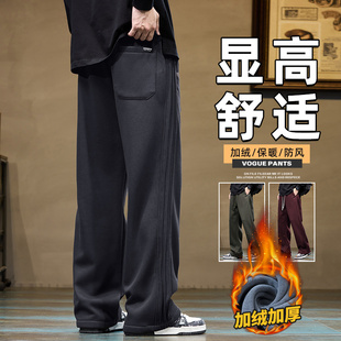 加绒厚直筒宽松阔腿男生运动休闲裤 吉普男装 2024新款 裤 子男秋冬季