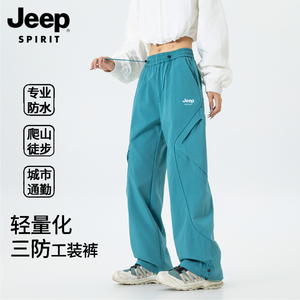 吉普户外冲锋裤女士秋季新款三防工装裤休闲运动裤防风登山裤长裤