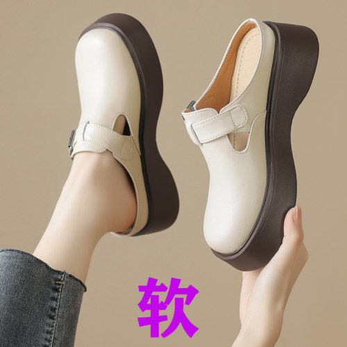 真皮厚底勃肯鞋女士包头半拖鞋女