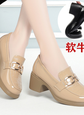 真皮乐福鞋女新款小单鞋舒适漆皮大码女鞋41一43女士软底皮鞋鞋子