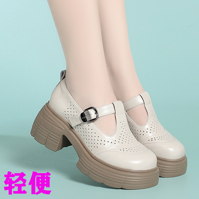 真皮厚底女士凉鞋镂空透气小皮鞋