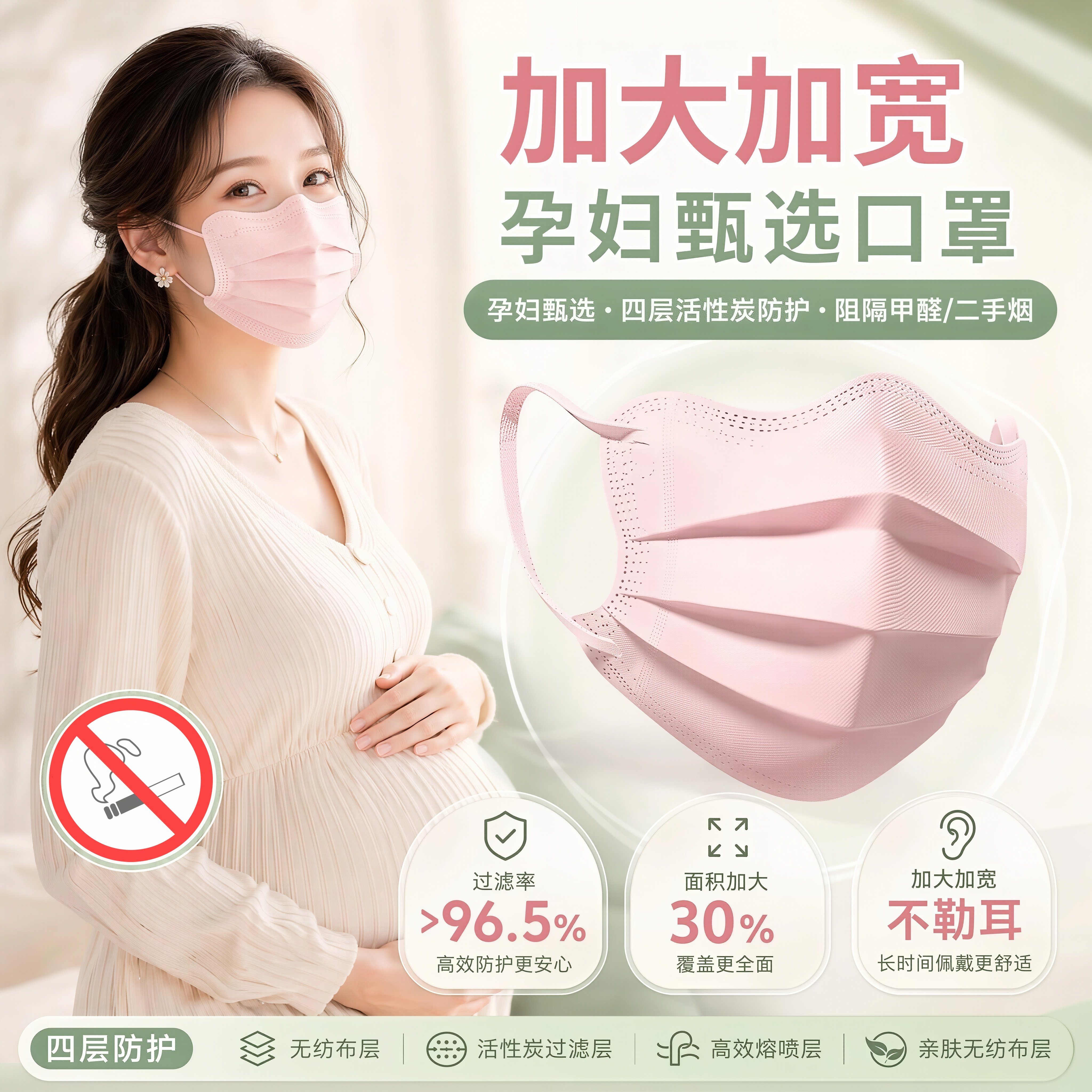 口罩孕妇专用加大加宽女高颜值四层活性炭防二手烟防甲醛独立包装