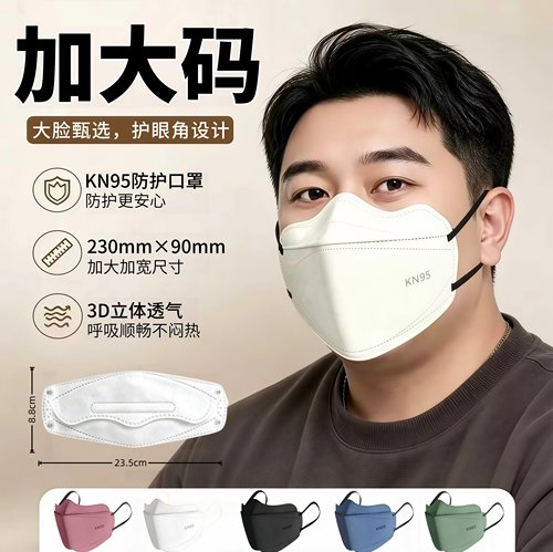 口罩大脸专用KN95防护男女新款高颜值3D立体加大码成人一次性宽松