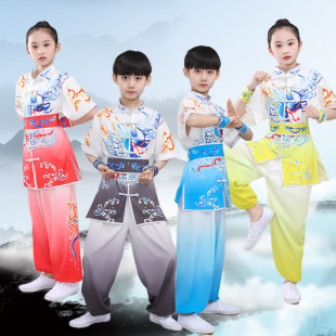 新款民族风儿童短袖武术表演服装中小学生武术比赛训练演出服少儿