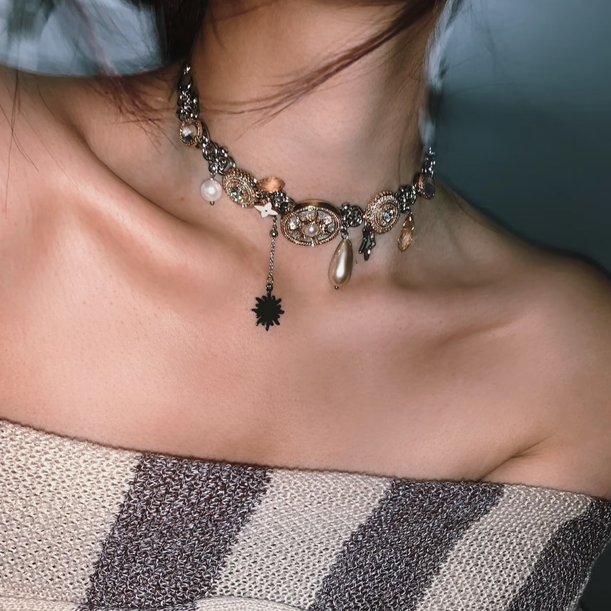 《雅典娜》y2k复古太阳纽扣项链女甜酷辣妹choker锁骨链颈链配饰