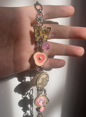 y2k粉色蝴蝶花朵choker锁骨链