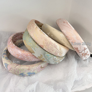 清新新中式刺绣缎面高卢顶海绵发箍复古浮雕纹理发箍发卡饰品