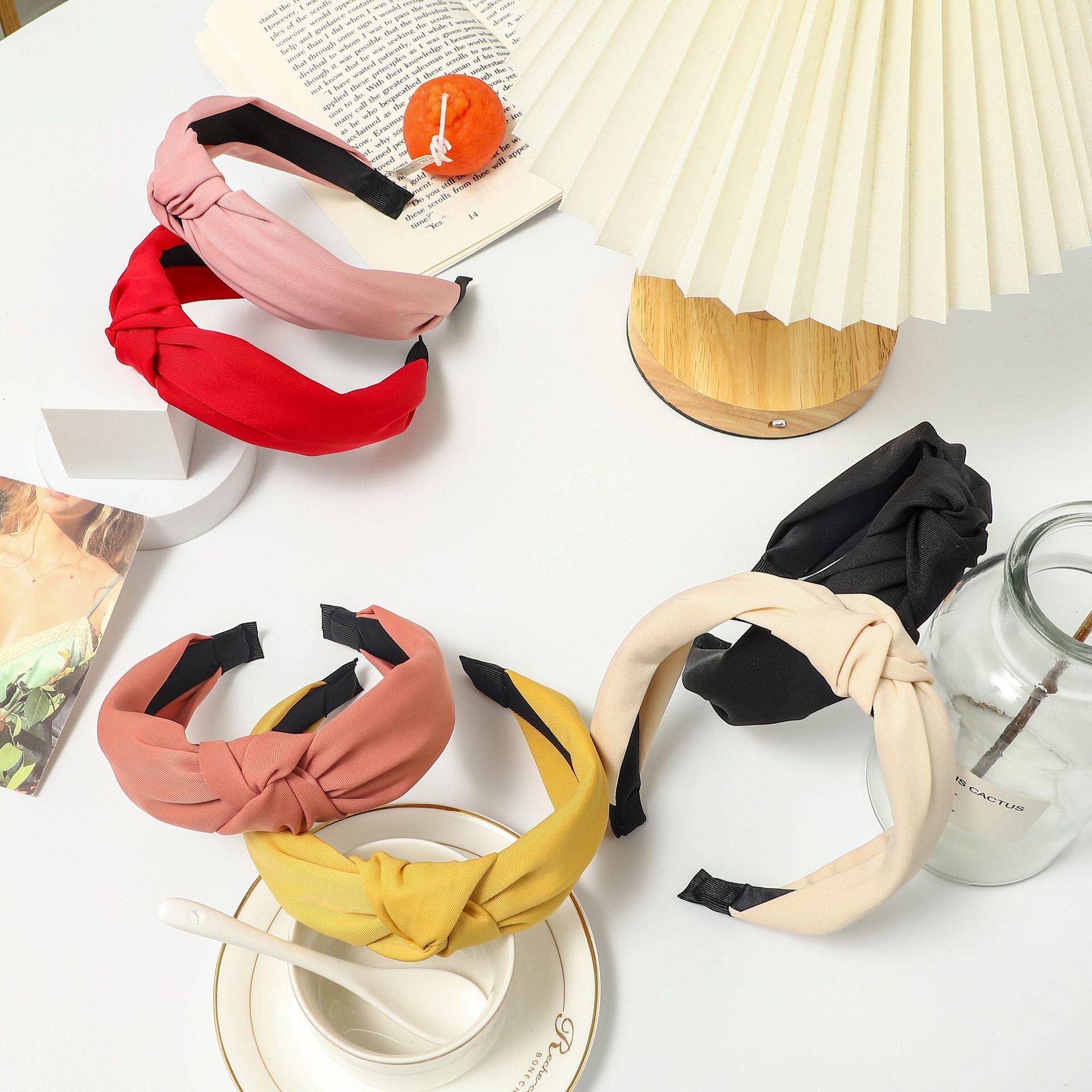 韩版新品斜纹纯色发箍简约气质宽边打结女压发卡透气头箍