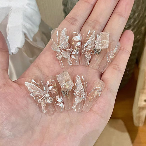 爆款美甲穿戴甲片高级感蝴蝶珍珠