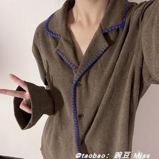 睡衣女秋冬季韩版简约双面加厚德绒长袖长裤休闲学生家居服两件套