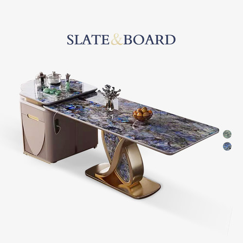 轻奢岩板伸缩岛台餐桌一体高级感