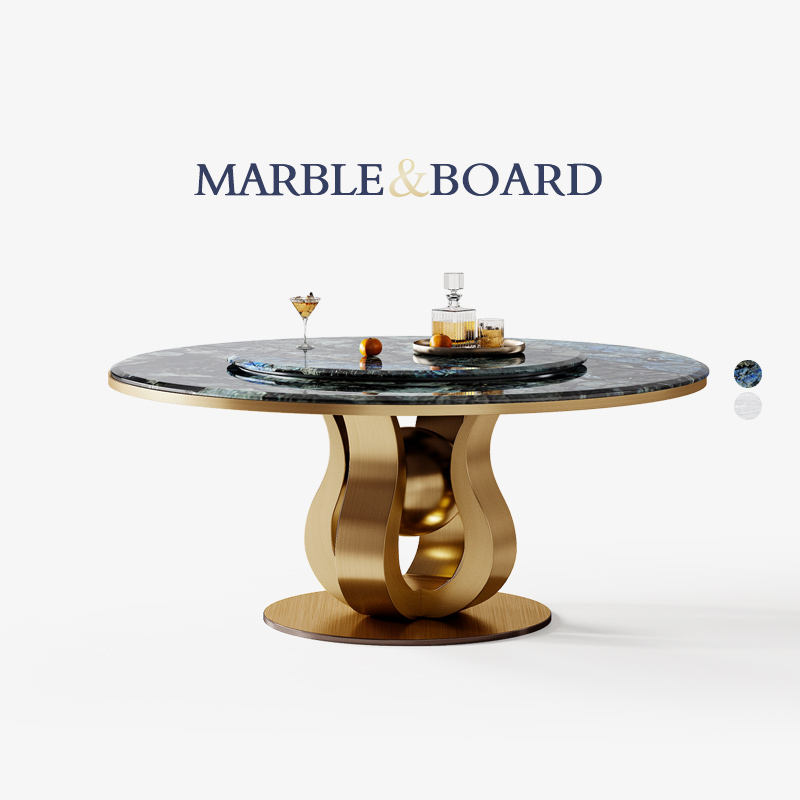 圆餐桌大理石蓝翡翠奢石轻奢现代