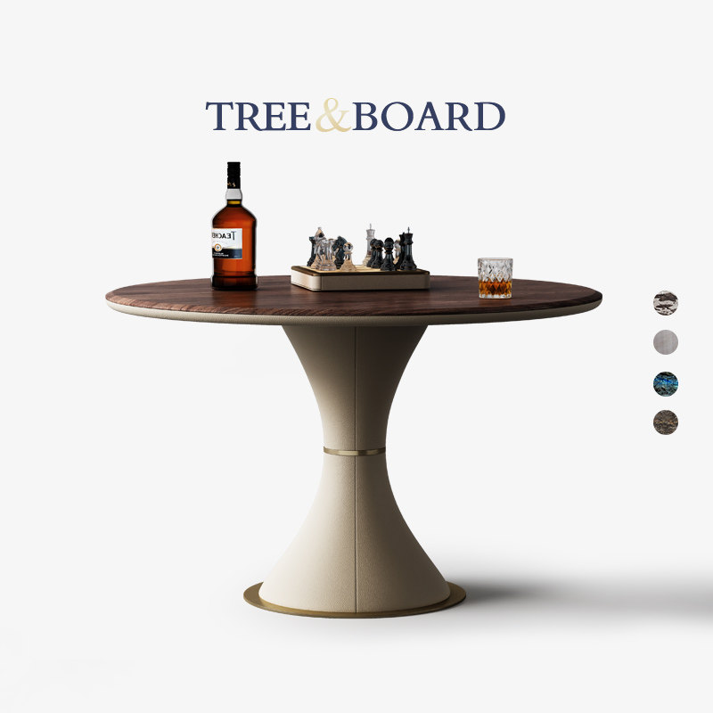 北美黑胡桃木圆桌中古风小户型桌