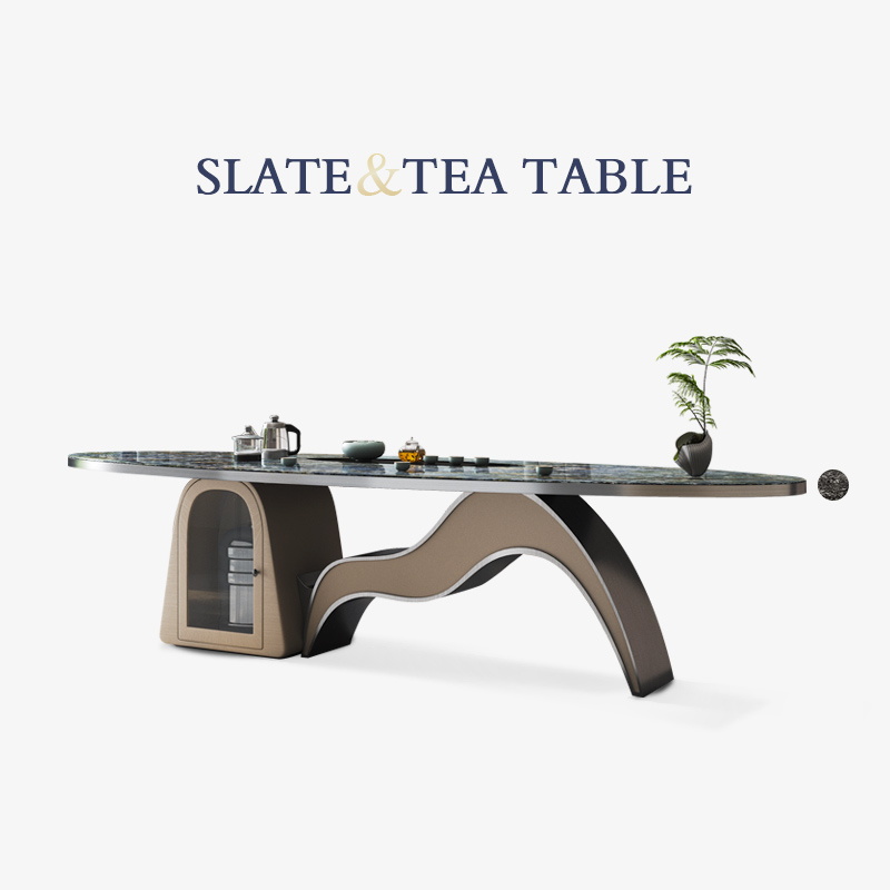 轻奢岩板办公室茶桌椅组合创意台