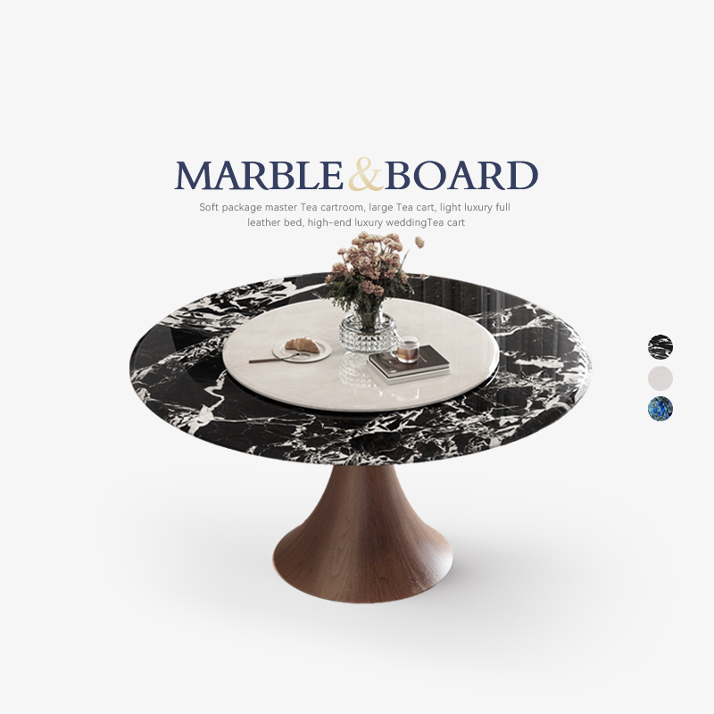 中古风圆形奢石餐桌小户型家用