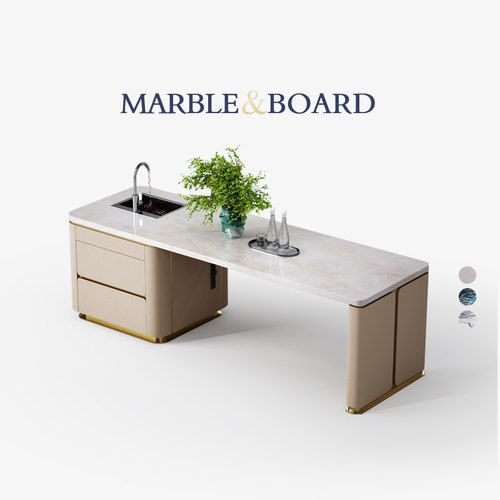 昆仑大理石岛台餐桌一体豪华别墅