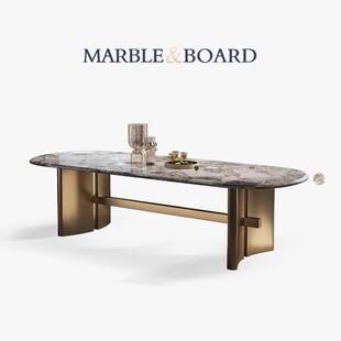 Mobeier 大理石餐桌轻奢高级感六人椭圆形饭桌现代别墅餐桌椅