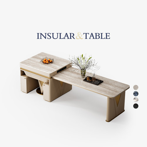 岛台餐桌一体可伸缩岩板麻将机