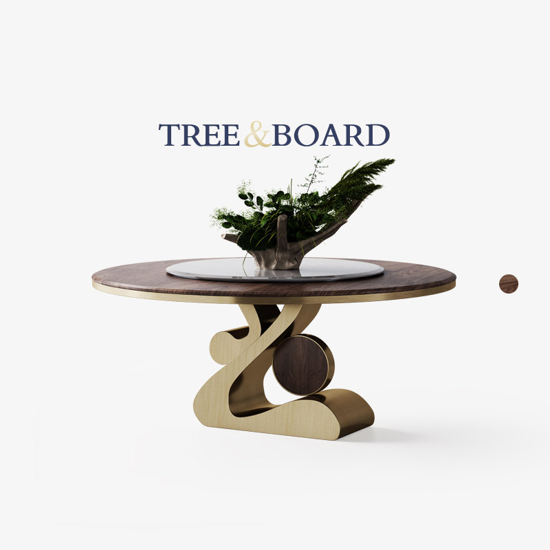 Mobeier 意式轻奢胡桃木实木圆餐桌设计师现代风餐台大平层餐桌椅,住宅家具,实木餐桌,淘宝优惠券,粉丝福利购,淘宝优惠卷