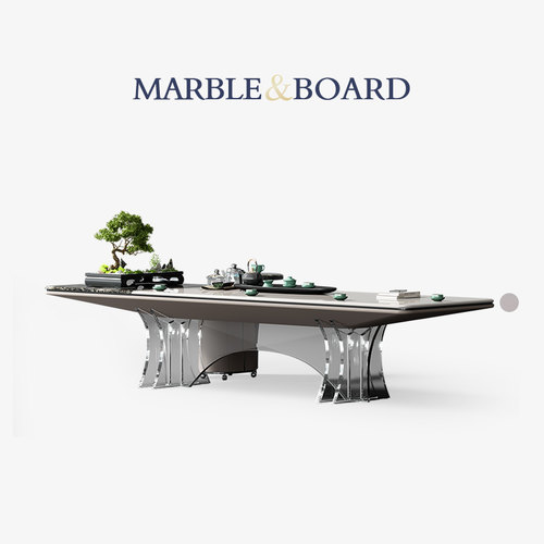 天然奢石办公桌茶桌一体商务接待