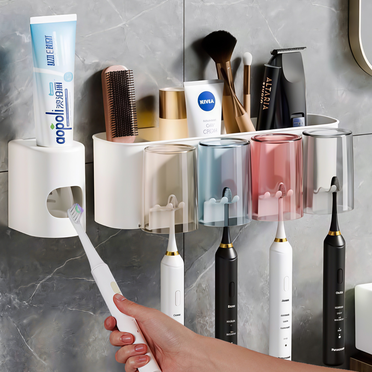 壁挂免打孔牙刷置物架漱口杯套装