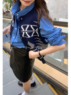 LUVV韩系2023秋季新款休闲长袖百搭时尚气质洋气单排扣蓝色衬衫女