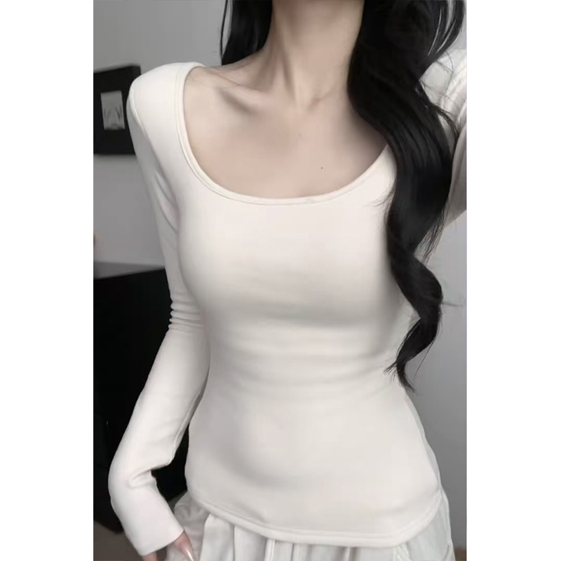 加绒内搭短款小衫U领德绒打底衫