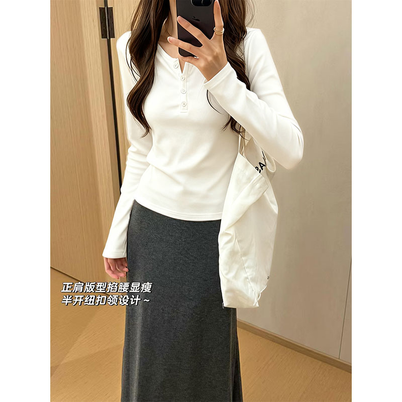 辣妹内搭短款打底半开领长袖T恤
