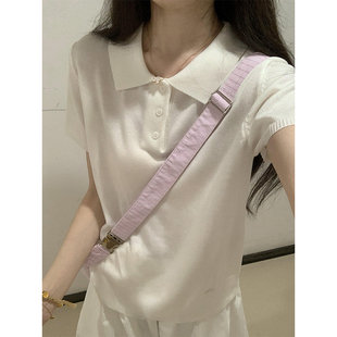 高腰修身 时尚 T恤女夏辣妹短款 美式 显瘦上衣服 正肩POLO领纯棉短袖