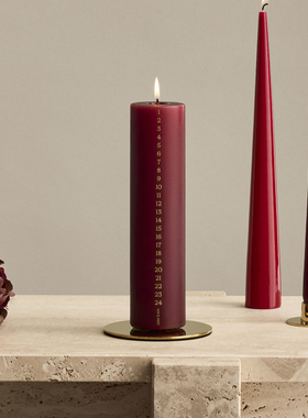 Ester Erik日历蜡烛柱形刻度红色无烟无味氛围烛光装饰新年礼进口