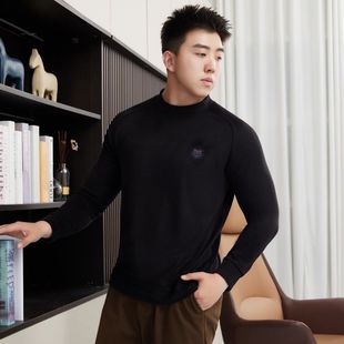 秋冬中领打底衫 氧牧天丝绒半高领长袖 T恤男秋冬内搭保暖体恤男装