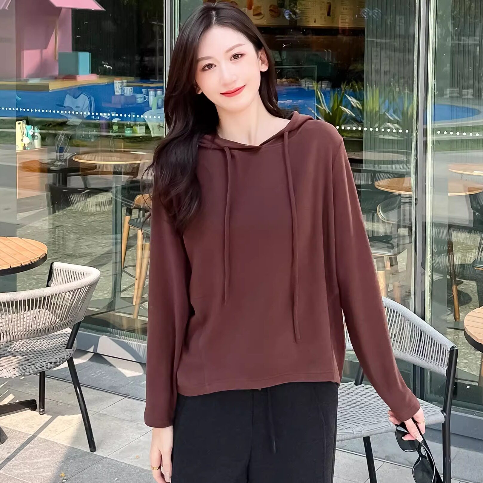 卡茜宝德绒连帽打底衫女2025秋季新款糯米绒发热韩版休闲宽松卫衣
