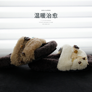 盛先生 串珠羊毛拖鞋女外穿冬厚底增高保暖毛毛鞋一脚蹬加绒棉拖
