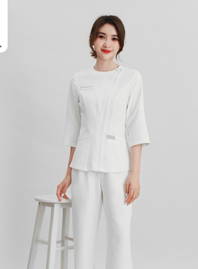 多恩美容院工作服女套装开衫护士服白色美容师套装高端皮肤管理