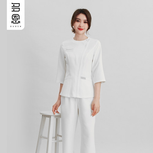 美容师工作服护士服套装白色秋冬
