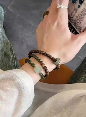 天然奇楠沉香手串搭和田手链晴水玉珠富贵显白佛珠念珠多圈叠戴女