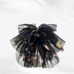 高定【绒花]花蝴蝶结抓夹欧根纱马尾夹小众设计气质氛围感发饰女