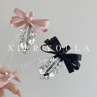 【喜儿 ula]「少女心事」气质蝴蝶结甜酷闪亮碎发边夹发卡刘海夹