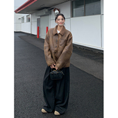 SIXI四喜家 腔调vtg美拉德棕色皮毛一体外套女冬加厚仿羊羔毛夹克