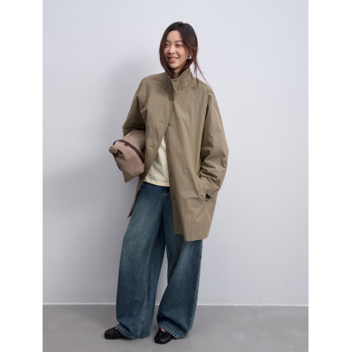 四喜家伦敦塔桥立领中长款风衣女