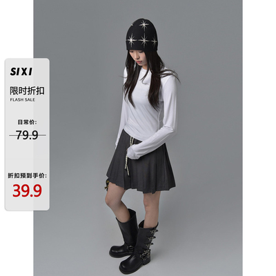 SIXI四喜家 舒适区叠穿 韩系正肩纯色圆领修身长袖T恤女春夏上衣