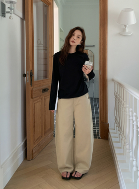 SIXI四喜家 秋野暮色*立体感剪裁弧形香蕉裤女秋季宽松弯刀休闲裤