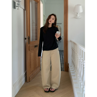 宽松弯刀休闲裤 SIXI四喜家 女秋季 立体感剪裁弧形香蕉裤 秋野暮色