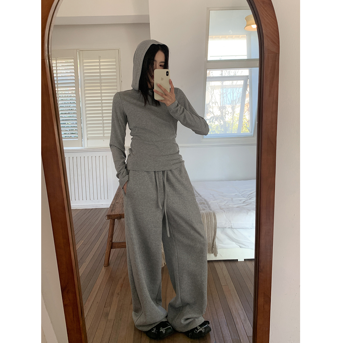 SIXI四喜家春夏 高克重阔版 自带松弛感的抽绳阔腿裤女休闲拖地裤